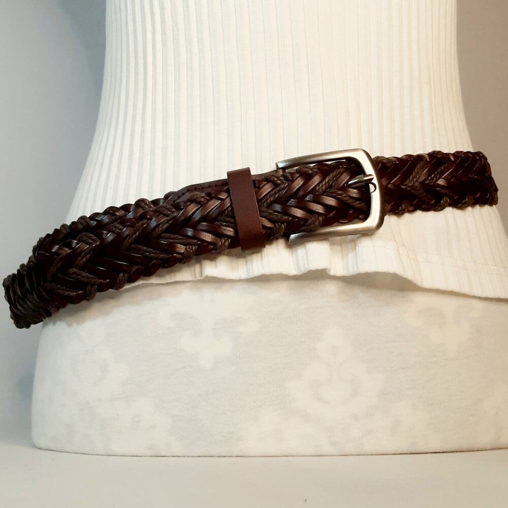 💎DG Hill Womens Dark Brown Leather And Cord Braided Belt XL Waist